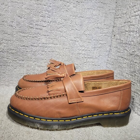 Dr. Martens Adrian Unisex US M10 L11 Saddle Tan Brown Carrara Leather Loafers - Picture 1 of 12